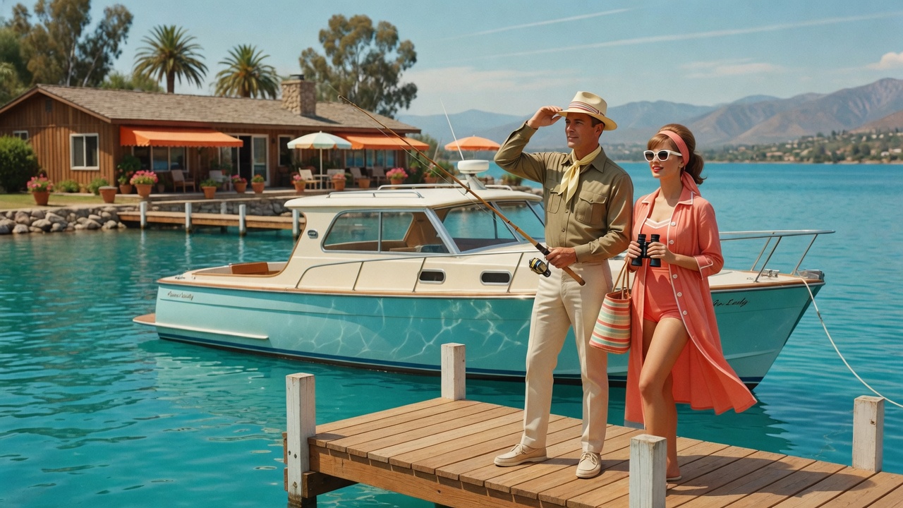 Illustrated marina and pontoon scene